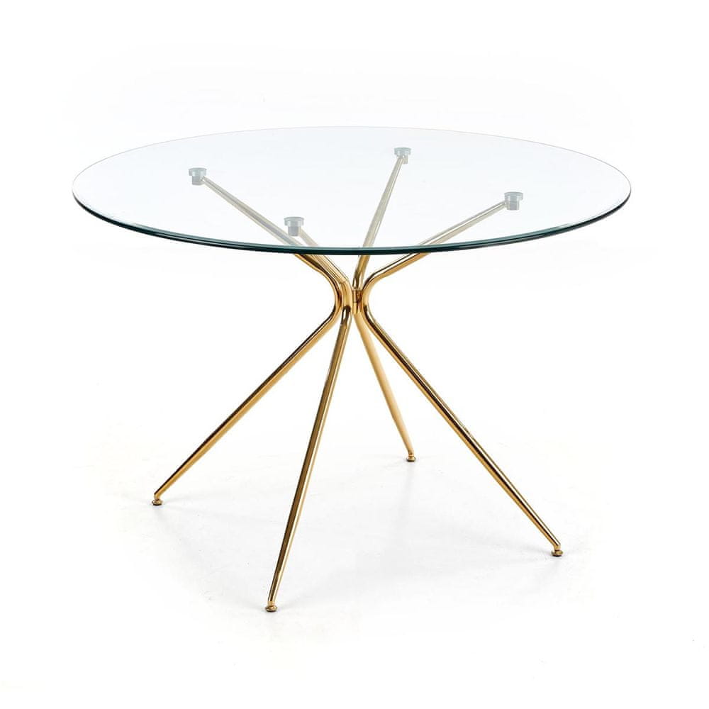 Halmar Okrúhly sklenený jedálenský stôl Rondo - priehľadná / zlatá